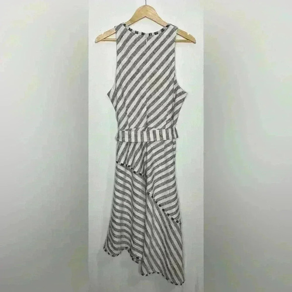 NWT Banana Republic Tweed Stripe Asymmetrical Hem Dress Tie Belt White Blue 12 - Picture 2 of 5